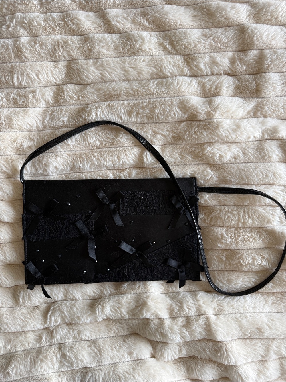 Prabal Gurung Black Ribbon-Embellished Wristlet Clutch